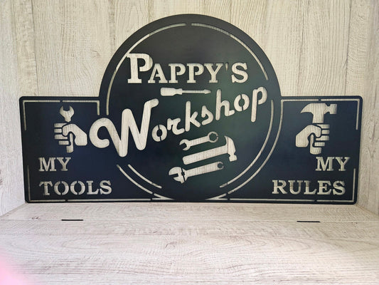 Workshop Sign, Garage Sign, Tool Sign, Dad's Workshop, Pappy's Workshop, Custom Sign, Custom Metal Sign